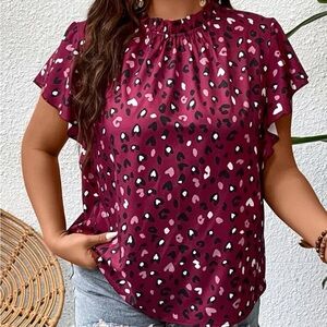 Butterfly Print Frill Neck Blouse